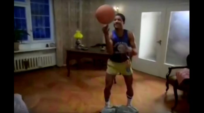 Kurczak z frytkami, mały piesek i koszykówka