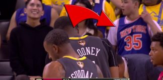 Finał NBA: Kibic w koszulce Knicks z numerem 35 na finale NBA