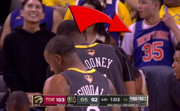 Finał NBA: Kibic w koszulce Knicks z numerem 35 na finale NBA