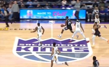 NBA: Trafił z połowy boiska po obrocie!