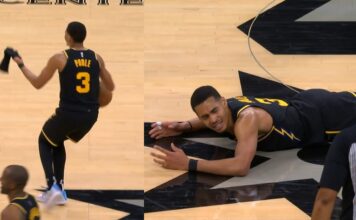 NBA: To się naprawdę wydarzyło! Rękaw do rzutów powalił Poole’a! (video)