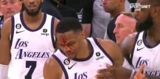 NBA: Zakrwawiony Westbrook po starciu z graczem Spurs