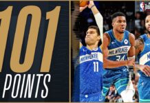 Wyniki NBA: Historyczna trójka z Milwaukee, wielki powrót Knicks, siedem punktów Sochana