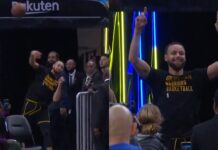 NBA: Niewiarygodny rzut Stepha Curry’ego przez całe boisko! Ponad 30 metrów od kosza!