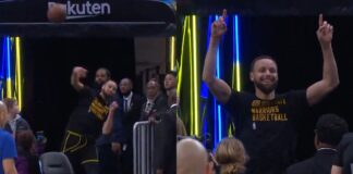 NBA: Niewiarygodny rzut Stepha Curry’ego przez całe boisko! Ponad 30 metrów od kosza!