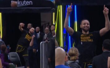 NBA: Niewiarygodny rzut Stepha Curry’ego przez całe boisko! Ponad 30 metrów od kosza!