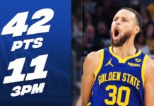 Wyniki NBA: 42 punkty i 11 trójek Curry’ego, Lakers uczcili Kobego, 49 oczek Granta