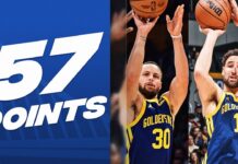 Wyniki NBA: 57 punktów duetu Curry-Thompson i zwycięstwo Warriors, 42 oczka Brunsona