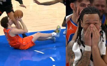 NBA: Kuriozalny rzut gracza Thunder. Siedział na parkiecie i zdobył punkty!