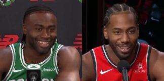 NBA: Bezbłędna reakcja gwiazdy Celtics. Czy Brown specjalnie naśladował Leonarda?