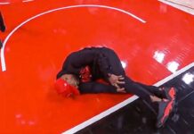 NBA: Poważna kontuzja kibica w przerwie meczu! Co za pech!