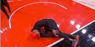 NBA: Poważna kontuzja kibica w przerwie meczu! Co za pech!
